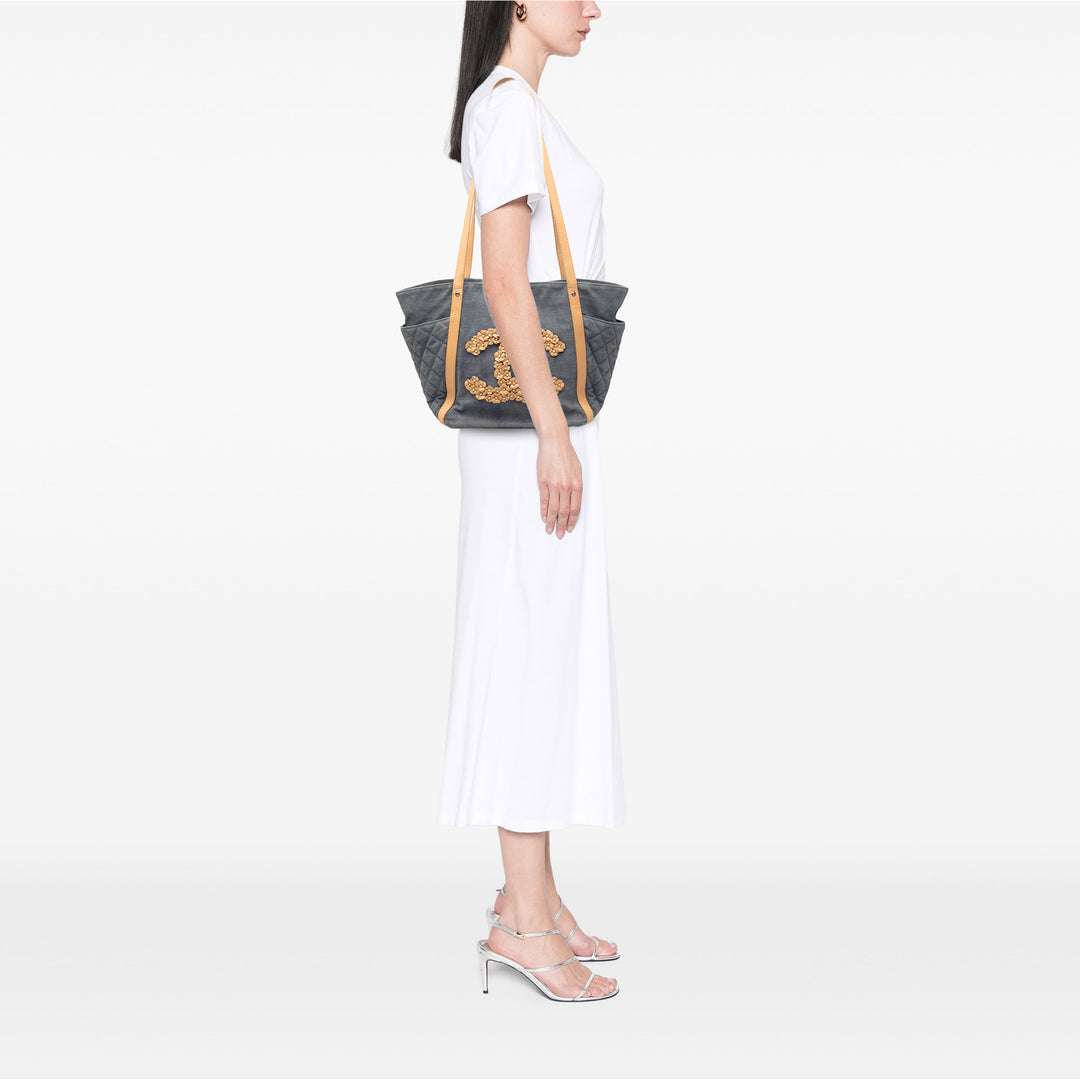 Chanel Matelassé Jean CC Camellia Cabas