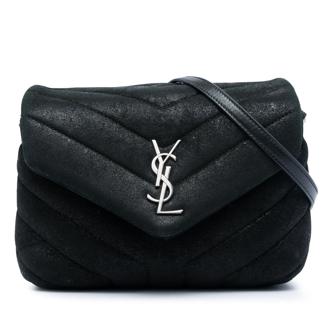 Saint Laurent Toy Matelasse Glitter Daim Monogram LouLou Sac porté croisé