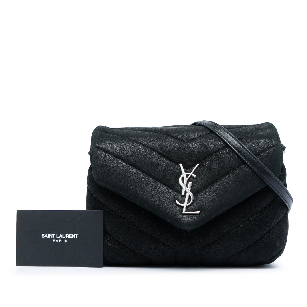 Saint Laurent Toy Matelasse Glitter Daim Monogram LouLou Sac porté croisé