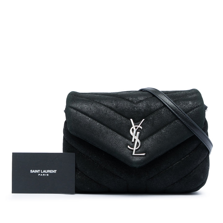 Saint Laurent Toy Matelasse Glitter Daim Monogram LouLou Sac porté croisé