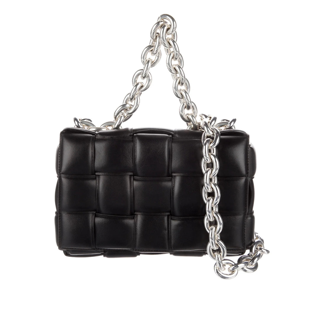 Lambskin Intrecciato Padded Chain Cassette Satchel Black - Gaby Paris