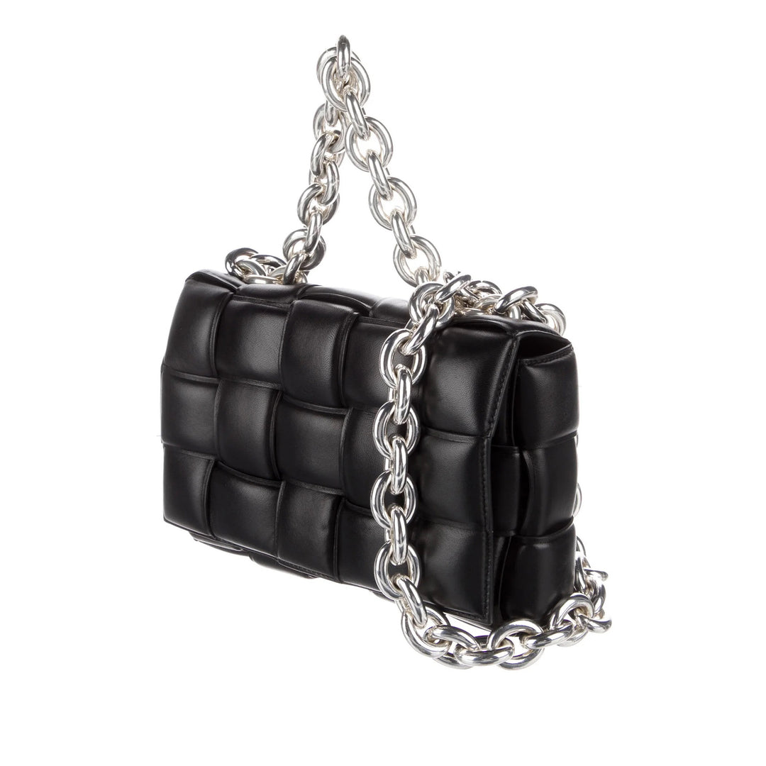 Lambskin Intrecciato Padded Chain Cassette Satchel Black - Gaby Paris