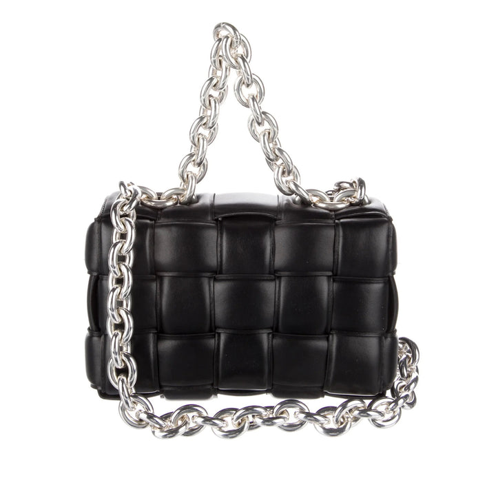 Lambskin Intrecciato Padded Chain Cassette Satchel Black - Gaby Paris