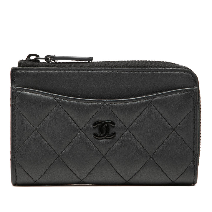 CC Matelassé Perley So Zippé Porte-cartes Cuir d'agneau Noir