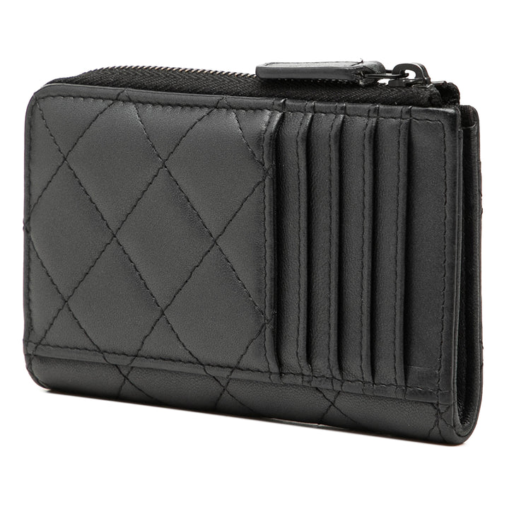CC Matelassé Perley So Zippé Porte-cartes Cuir d'agneau Noir