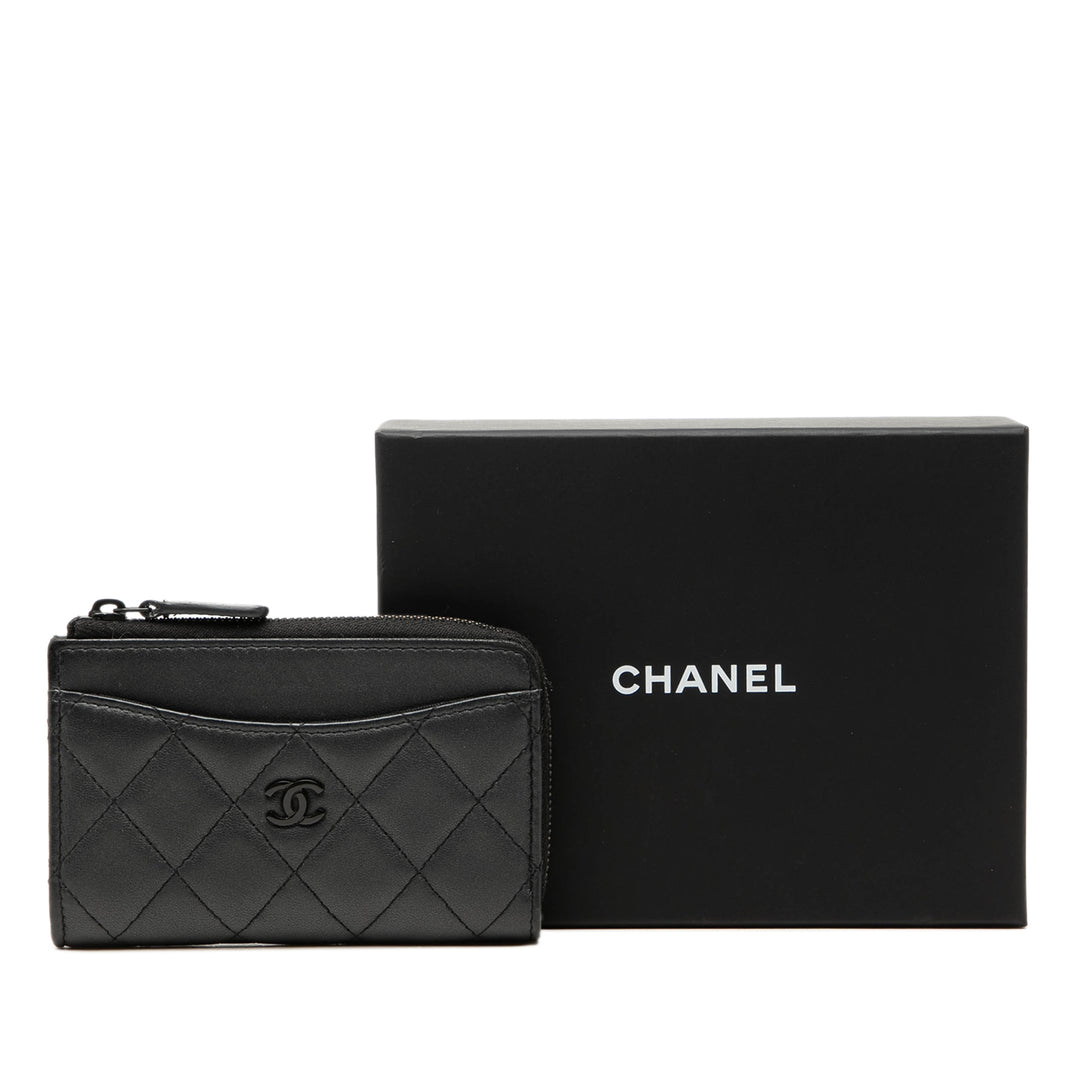 CC Matelassé Perley So Zippé Porte-cartes Cuir d'agneau Noir