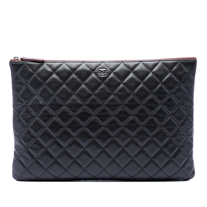 Matelassé O Étui Pochette Grand Cuir caviar Noir