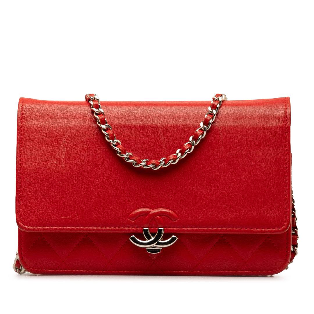 Grained Calfskin CC Box Wallet On Chain Red - Gaby Paris