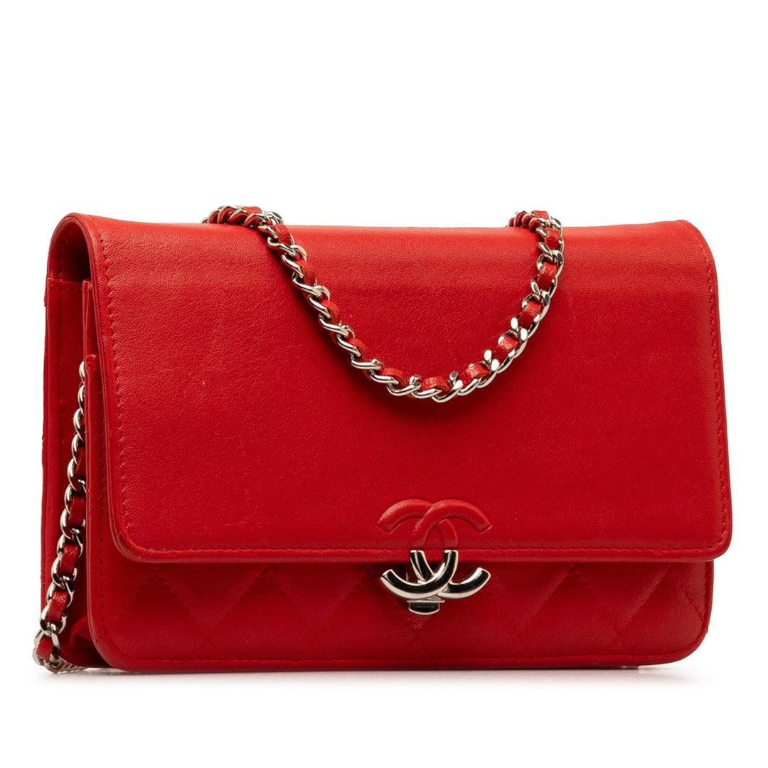 Grained Calfskin CC Box Wallet On Chain Red - Gaby Paris