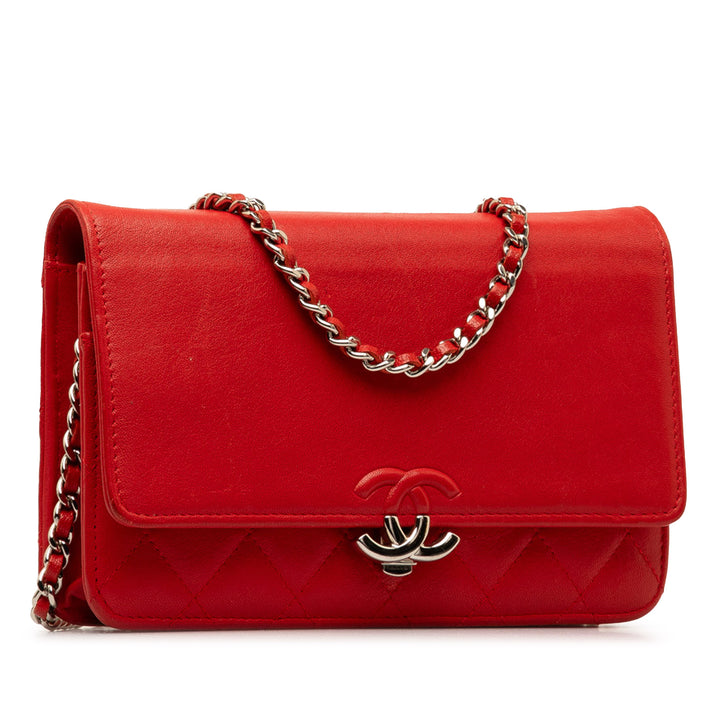 Grained Calfskin CC Box Wallet On Chain Red - Gaby Paris