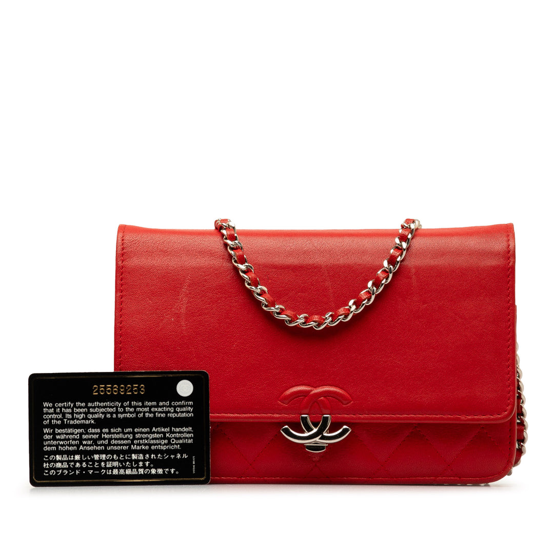 Grained Calfskin CC Box Wallet On Chain Red - Gaby Paris