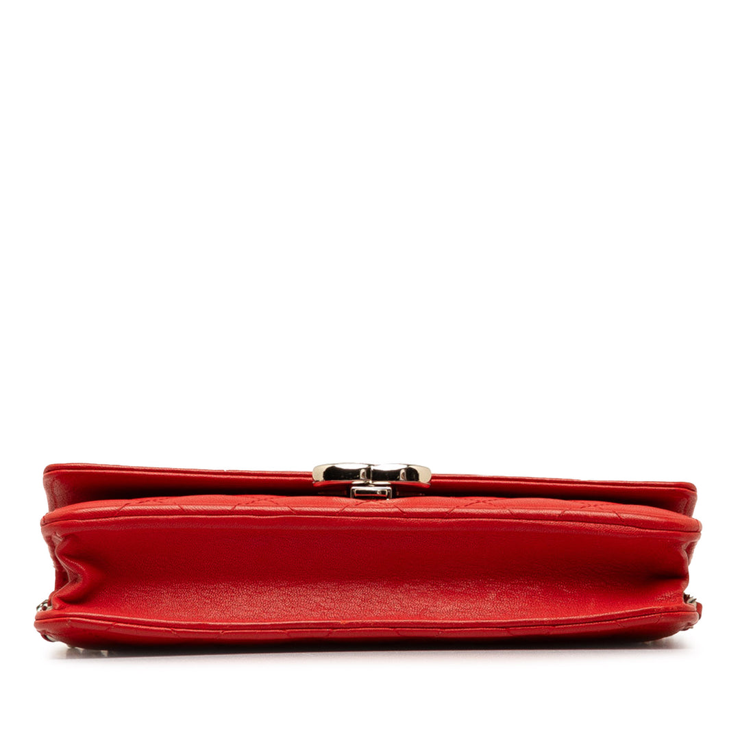 Grained Calfskin CC Box Wallet On Chain Red - Gaby Paris