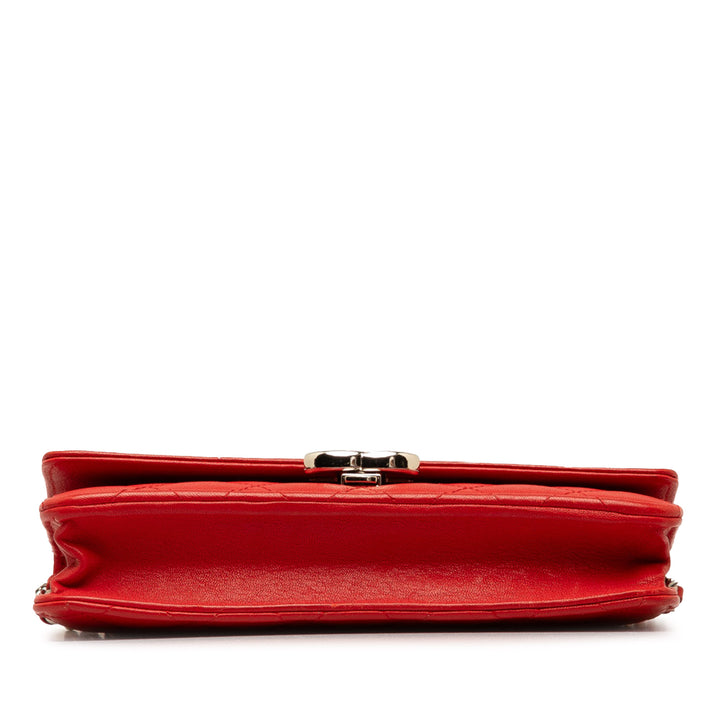 Grained Calfskin CC Box Wallet On Chain Red - Gaby Paris