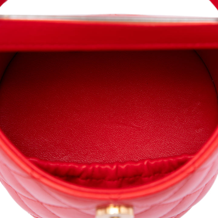 Chanel CC Matelassé Rond Vanity avec chaîne Cuir d'agneau Rouge