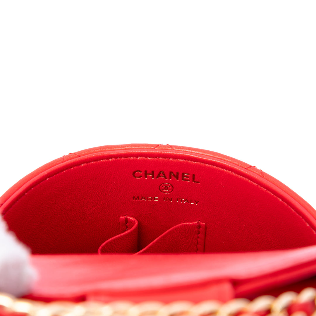 Chanel CC Matelassé Rond Vanity avec chaîne Cuir d'agneau Rouge