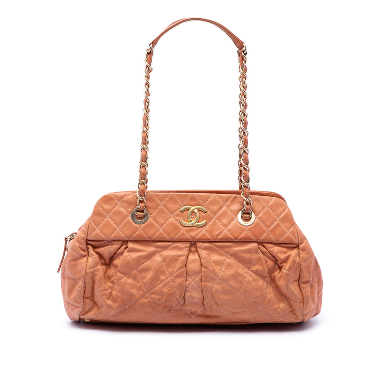 Matelassé Irisé Chic Quilt Sac bowling Cuir de veau Orange