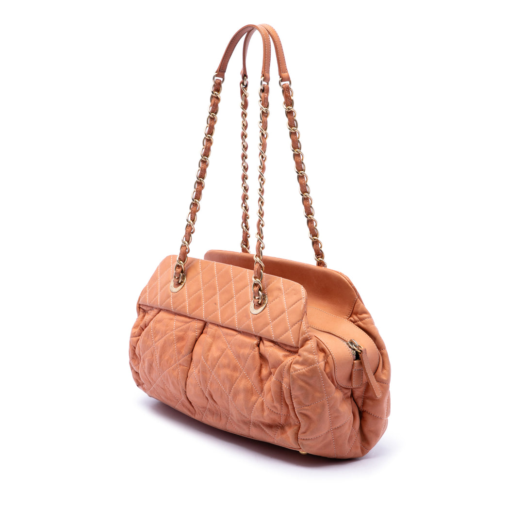 Matelassé Irisé Chic Quilt Sac bowling Cuir de veau Orange