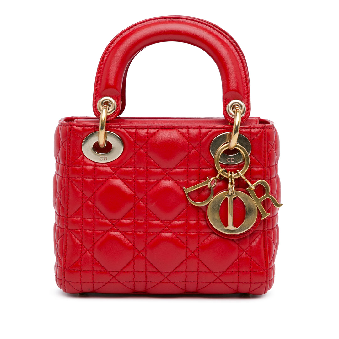 Mini Lambskin Cannage Lady Dior Red - Gaby Paris