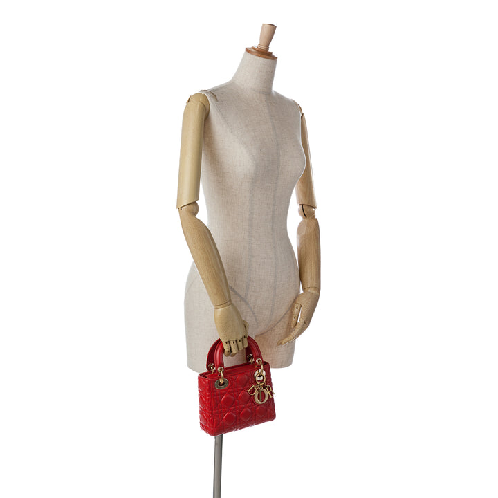 Mini Lambskin Cannage Lady Dior Red - Gaby Paris