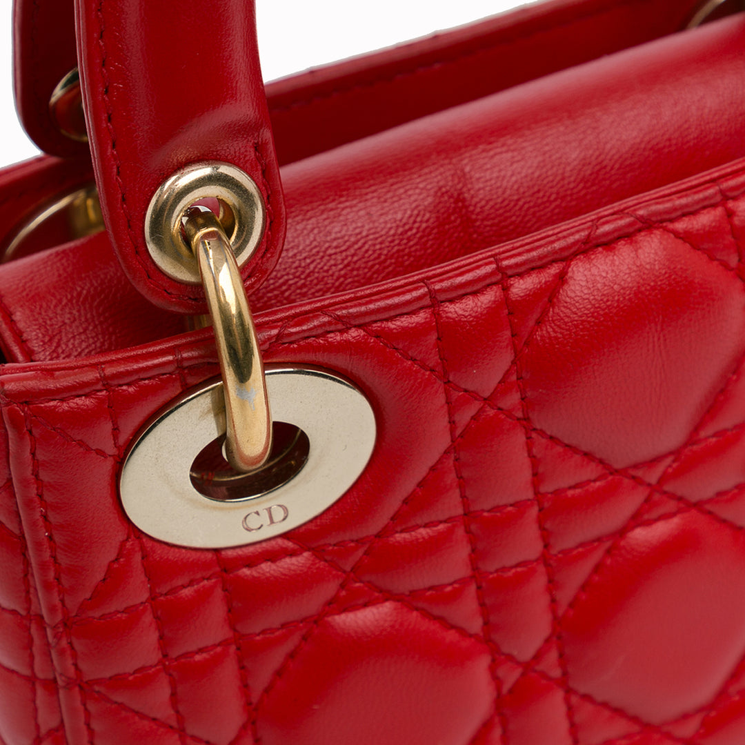 Mini Lambskin Cannage Lady Dior Red - Gaby Paris