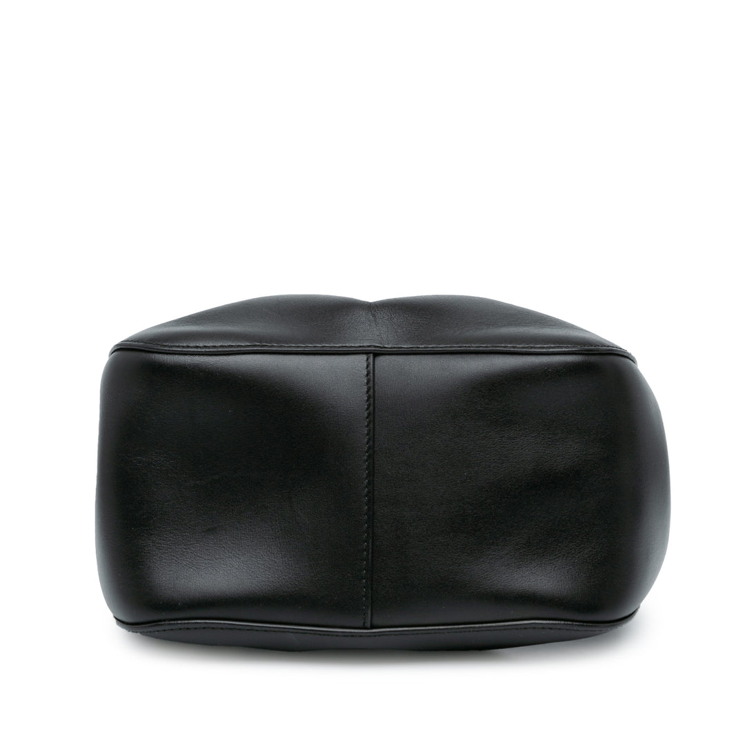 Calfskin Eyelet Bracelet Embellished Bucket Bag Black - Gaby Paris