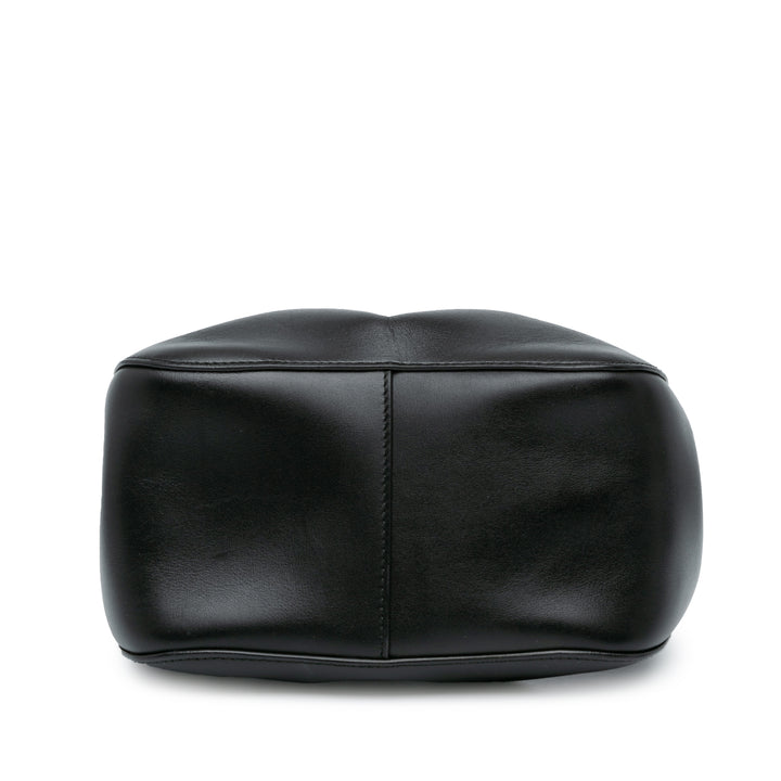 Calfskin Eyelet Bracelet Embellished Bucket Bag Black - Gaby Paris