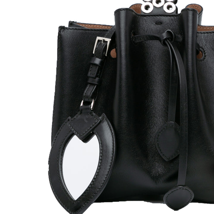 Calfskin Eyelet Bracelet Embellished Bucket Bag Black - Gaby Paris