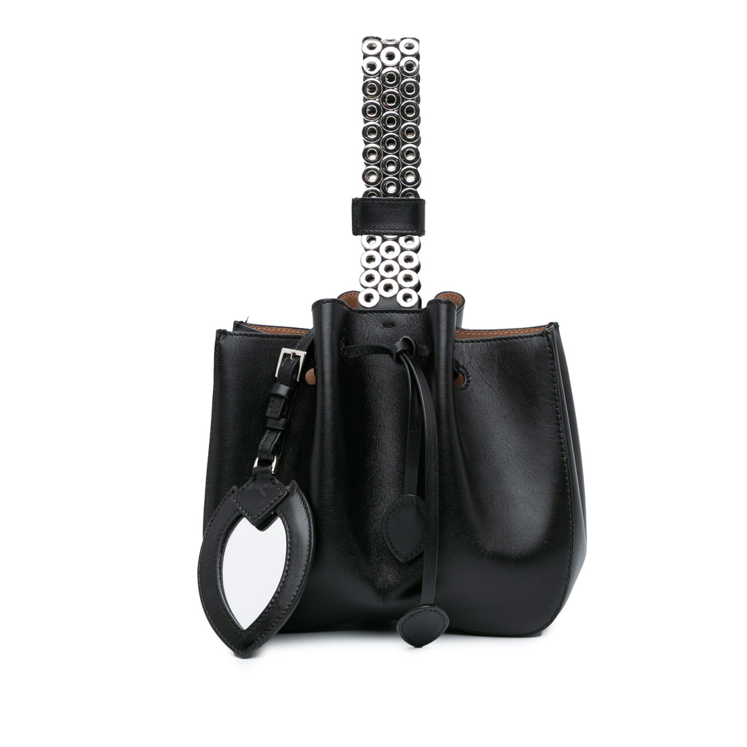 Calfskin Eyelet Bracelet Embellished Bucket Bag Black - Gaby Paris
