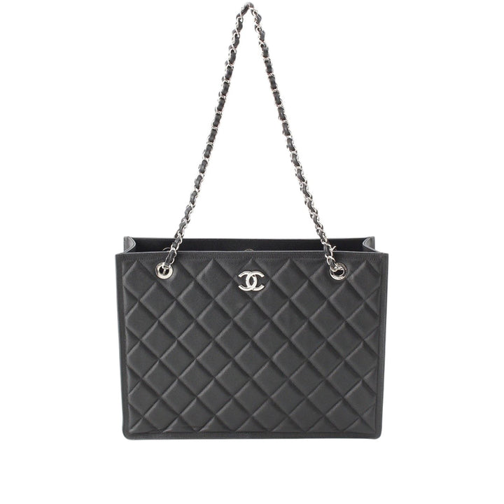 CC Matelassé Cabas chaîne Cuir caviar Noir