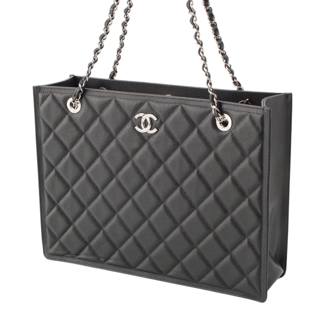 CC Matelassé Cabas chaîne Cuir caviar Noir