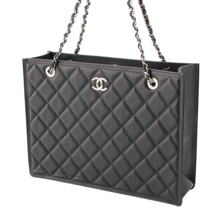 CC Matelassé Cabas chaîne Cuir caviar Noir