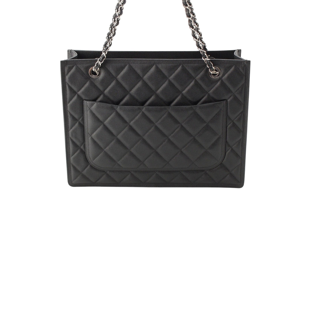 CC Matelassé Cabas chaîne Cuir caviar Noir