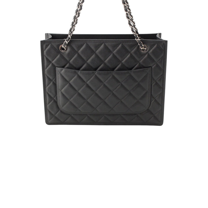 CC Matelassé Cabas chaîne Cuir caviar Noir