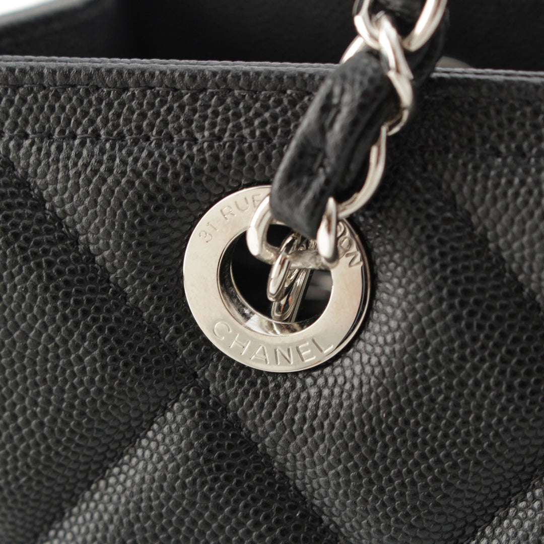 CC Matelassé Cabas chaîne Cuir caviar Noir