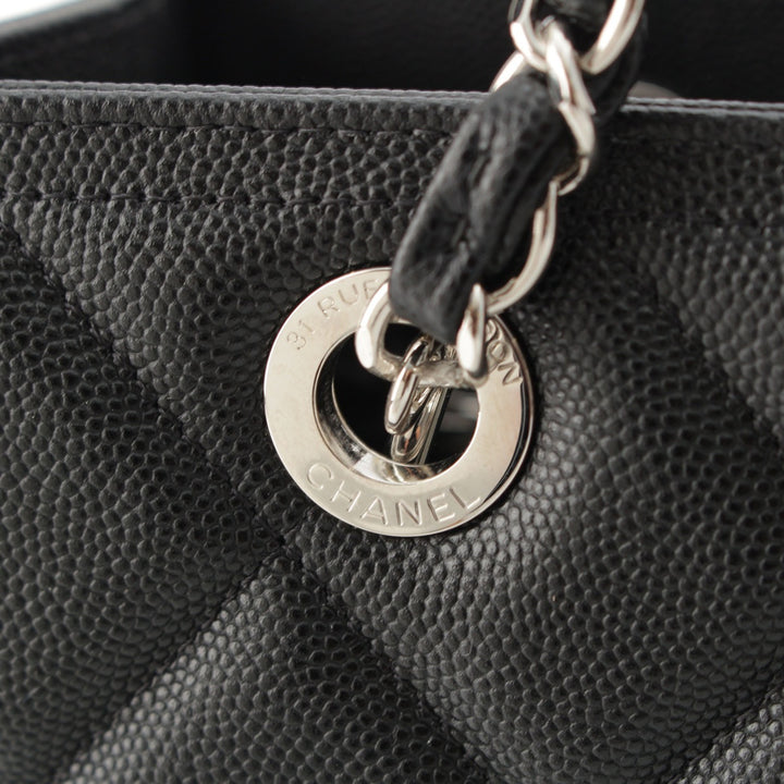CC Matelassé Cabas chaîne Cuir caviar Noir
