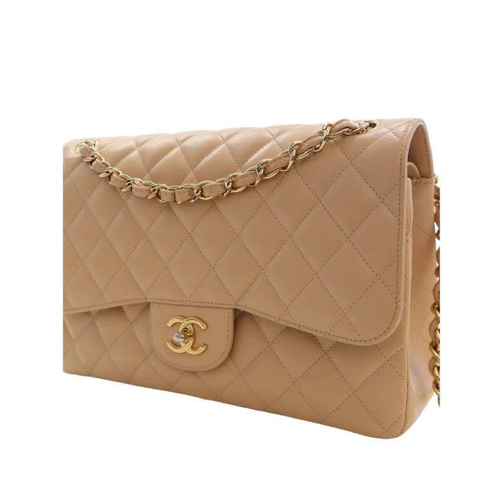 Chanel Sac porté épaule Classic Double rabat Jumbo Cuir caviar Beige – vue 12 – GABY PARIS