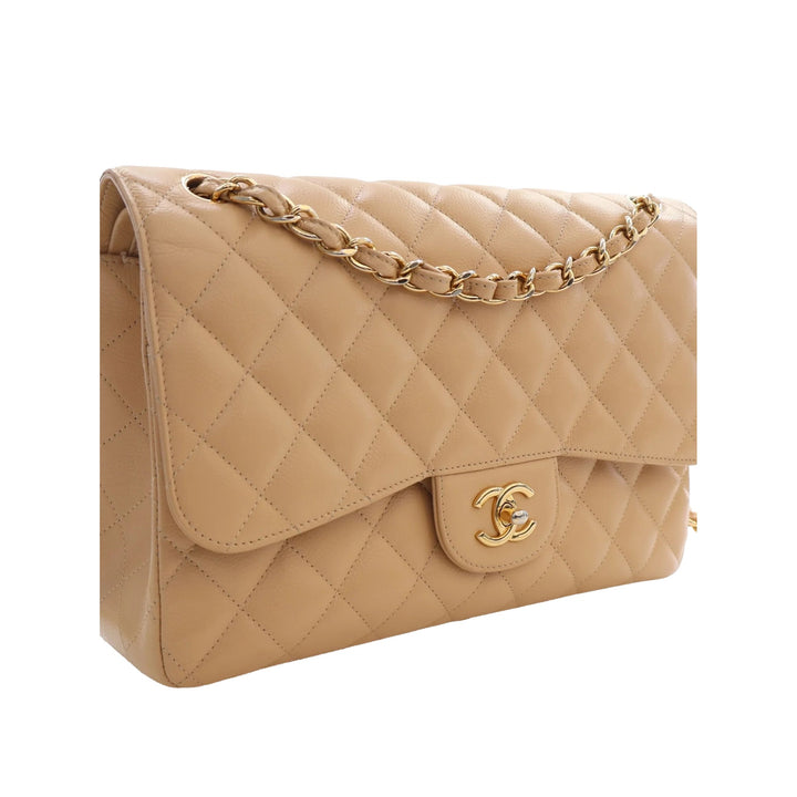 Chanel Sac porté épaule Classic Double rabat Jumbo Cuir caviar Beige – vue 13 – GABY PARIS