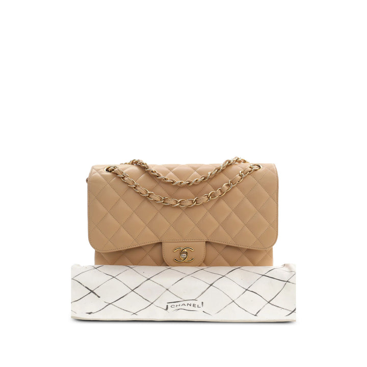 Chanel Sac porté épaule Classic Double rabat Jumbo Cuir caviar Beige – vue 5 – GABY PARIS