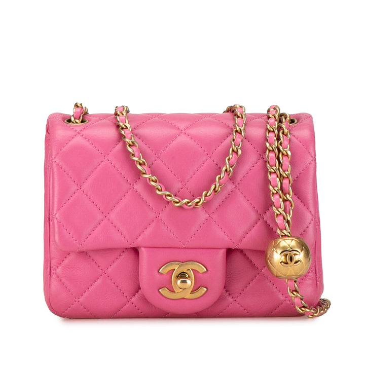 Chanel Mini Square Classic Cuir d’agneau Perle Crush Simple rabat