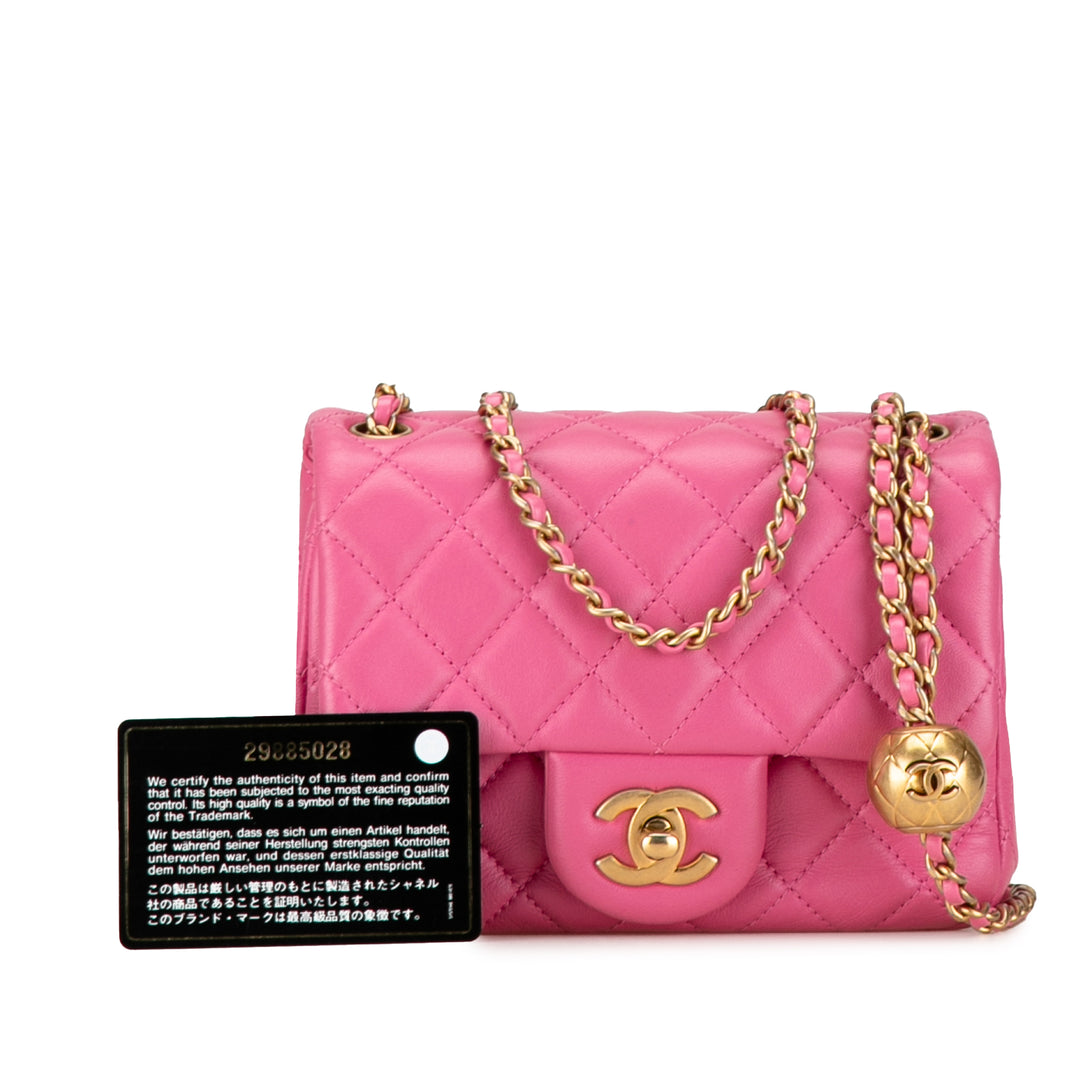Chanel Mini Square Classic Cuir d’agneau Perle Crush Simple rabat