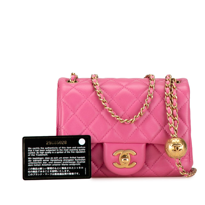 Chanel Mini Square Classic Cuir d’agneau Perle Crush Simple rabat