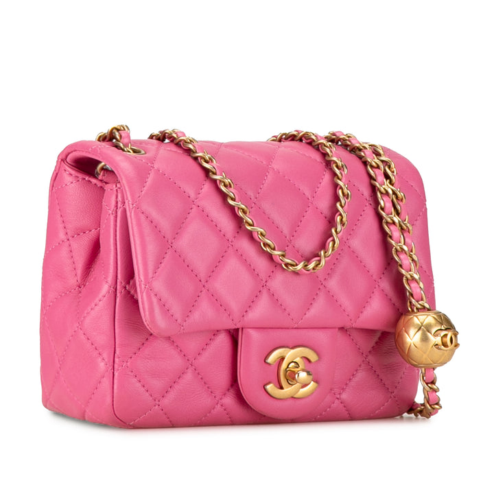 Chanel Mini Square Classic Cuir d’agneau Perle Crush Simple rabat
