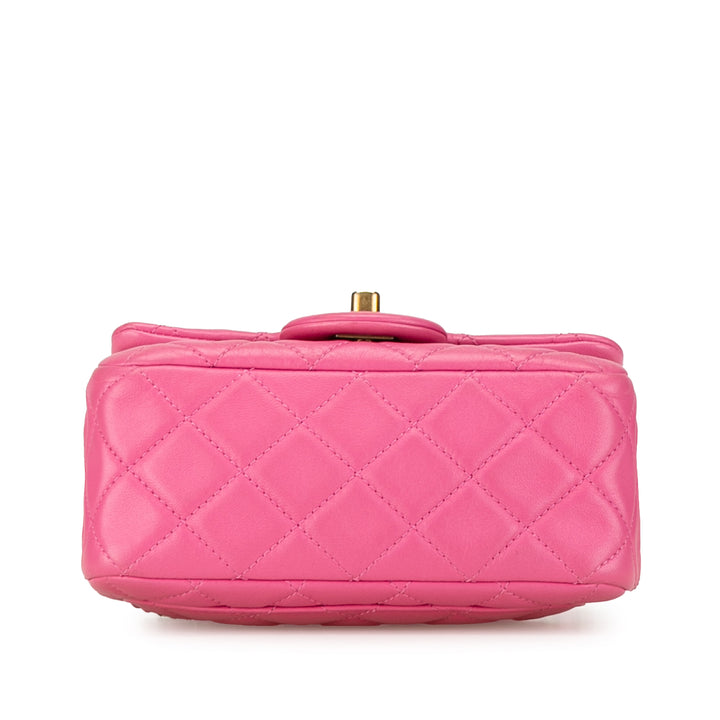 Chanel Mini Square Classic Cuir d’agneau Perle Crush Simple rabat