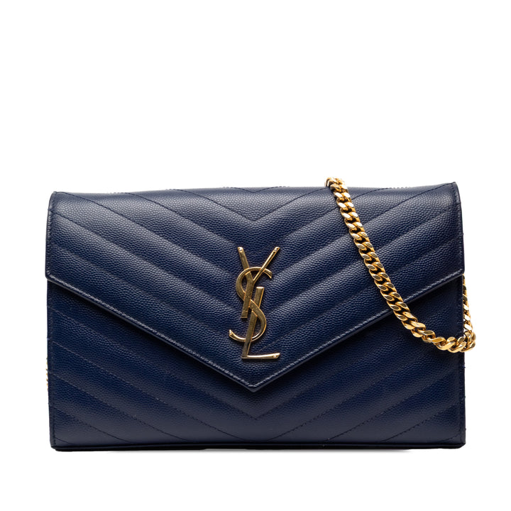 Saint Laurent Grain De Poudre Chevron Monogram Envelope Chain Portefeuille