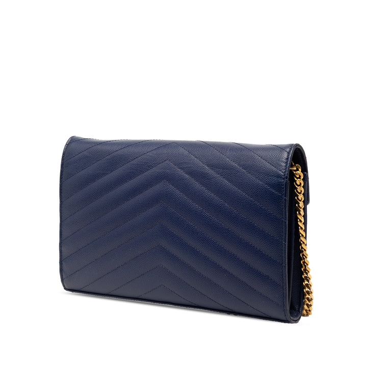Saint Laurent Grain De Poudre Chevron Monogram Envelope Chain Portefeuille