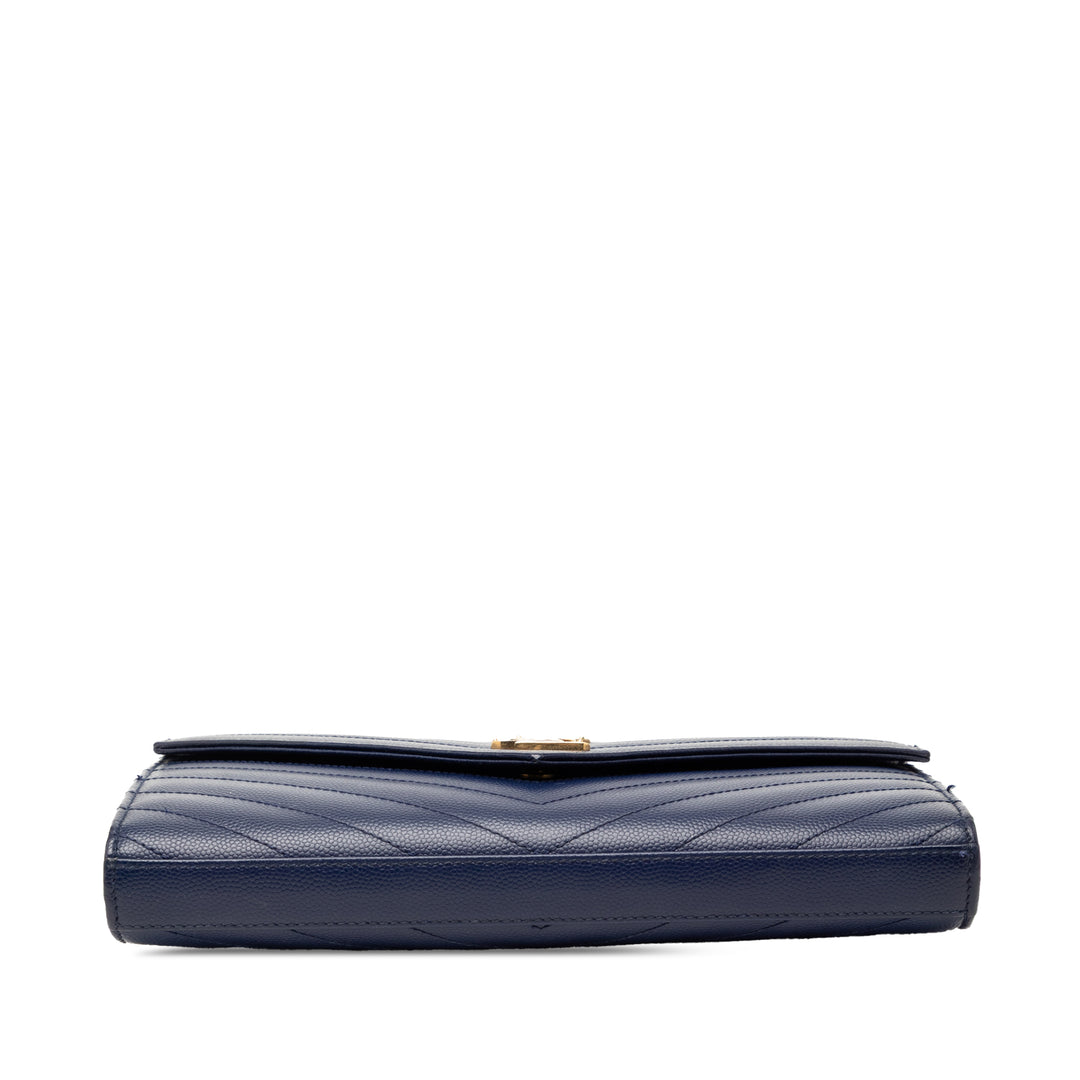 Saint Laurent Grain De Poudre Chevron Monogram Envelope Chain Portefeuille