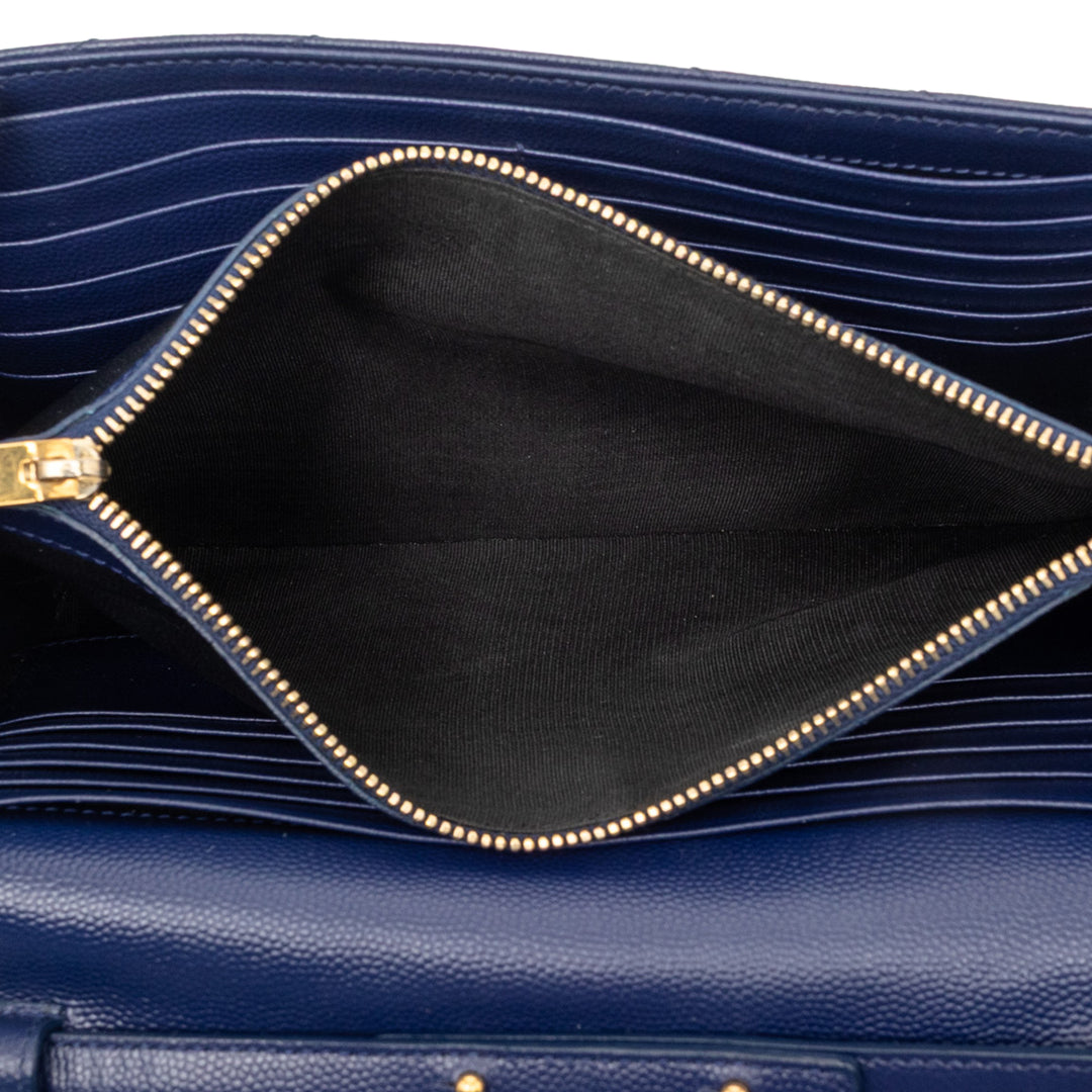 Saint Laurent Grain De Poudre Chevron Monogram Envelope Chain Portefeuille