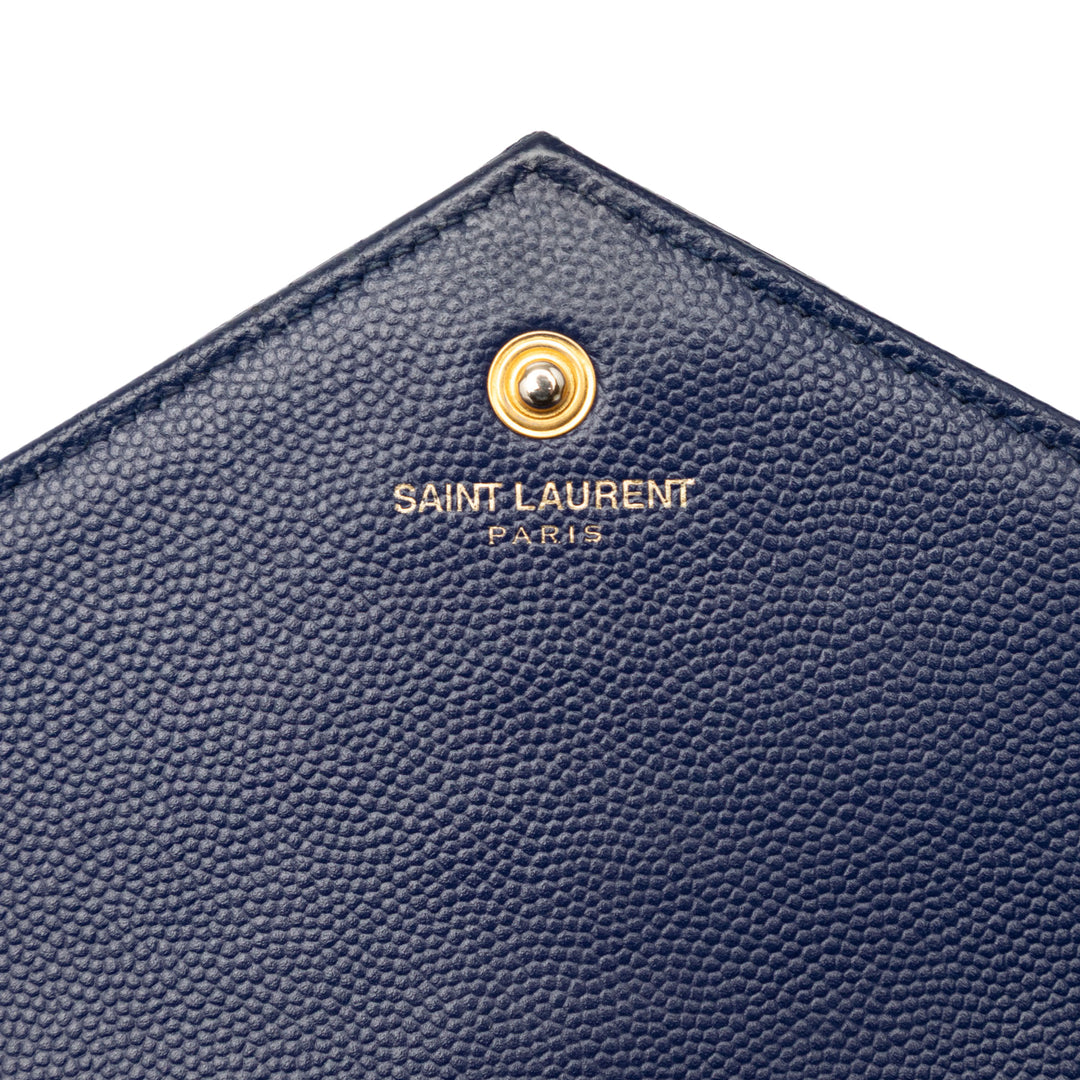 Saint Laurent Grain De Poudre Chevron Monogram Envelope Chain Portefeuille