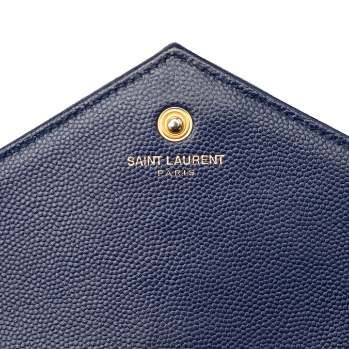 Saint Laurent Grain De Poudre Chevron Monogram Envelope Chain Portefeuille
