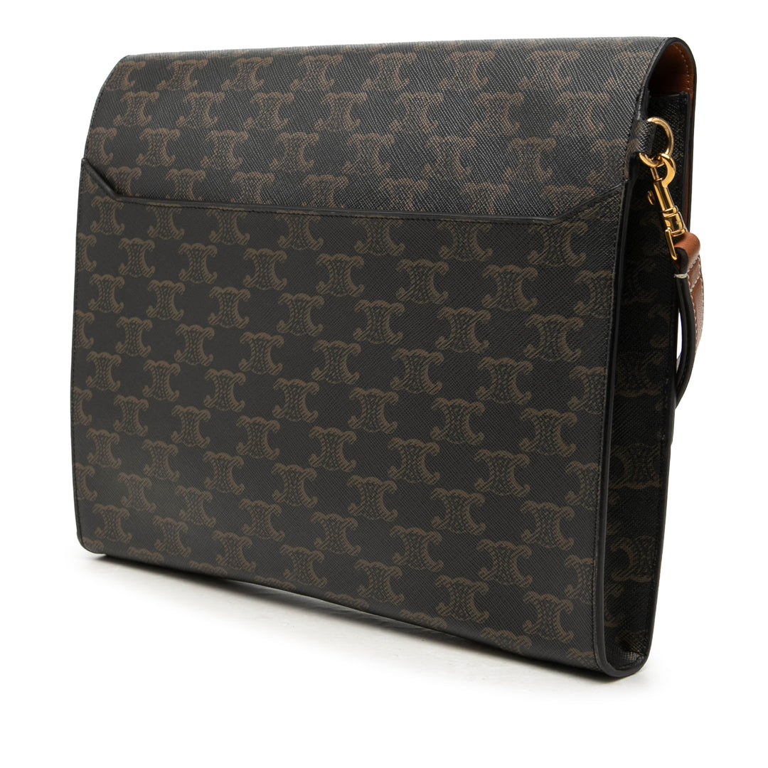 Celine Triomphe Wristlet à rabat Pochette Triomphe enduite Marron – vue 2 – GABY PARIS